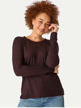 Bombas Women's Merino Wool Blend Crew Neck Long Sleeve Shirt- Dark Cocoa S $78